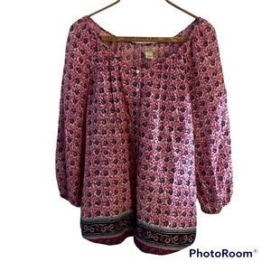 Lucky Brand Live in Love Boho Women’s Size XL Blouse Button Up Front